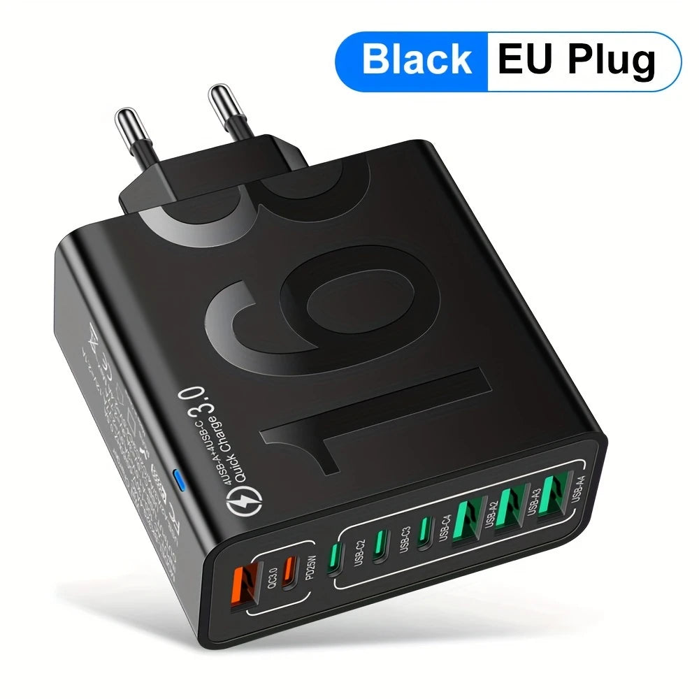 8-Port Fast Charging Adapter – EU Plug (Black)